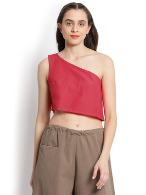 Red Single Shoulder Crop Top